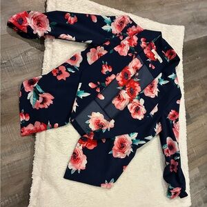 Floral Blazer in Navy and Pink